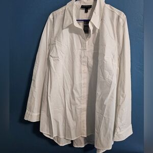 White, Size 18/20, Button-Front No-Peek Girlfriend Shirt